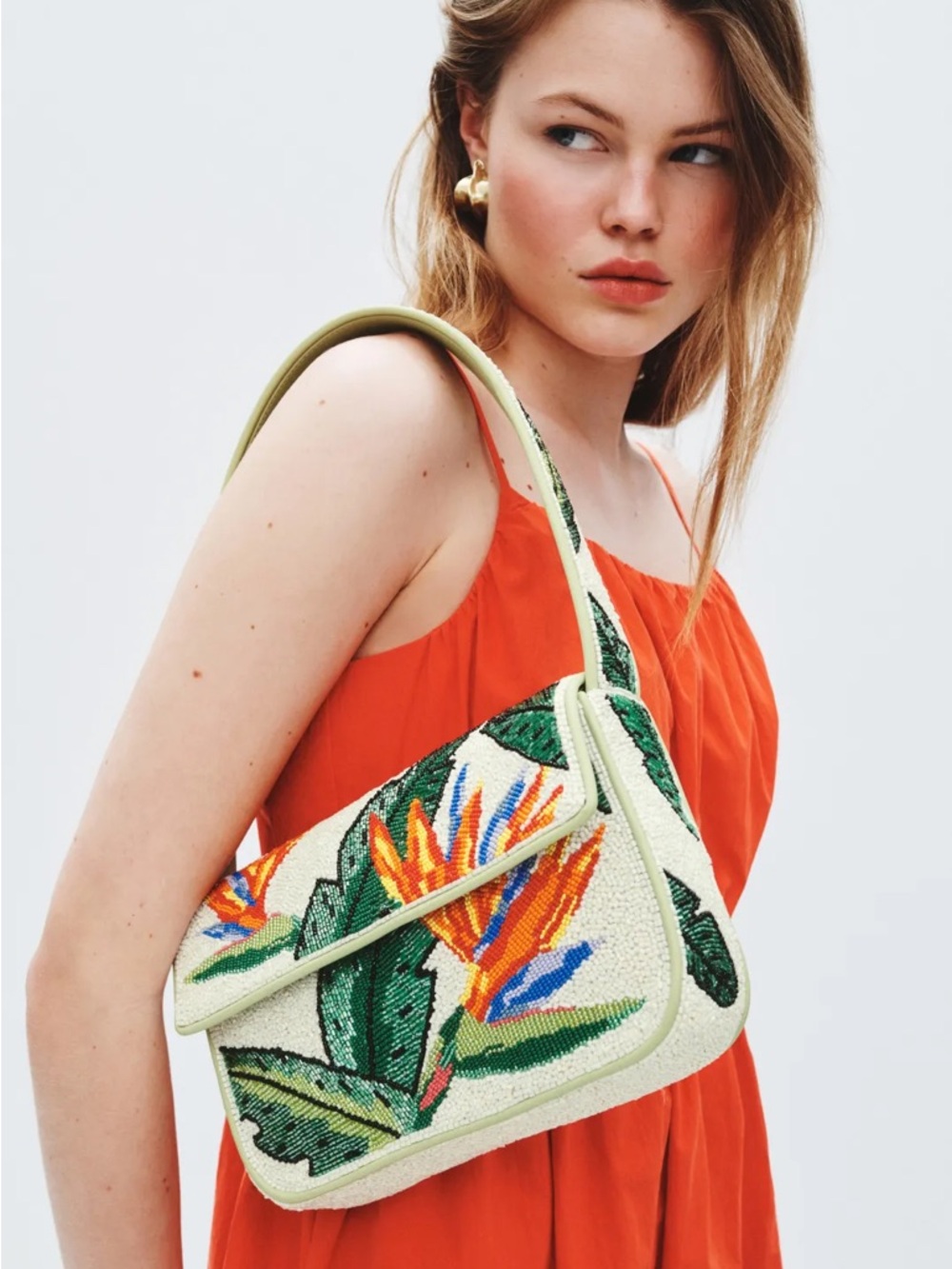 Staud Tommy Bag Birds of Paradise Tropical Embroidered Beaded Shoulder Bag